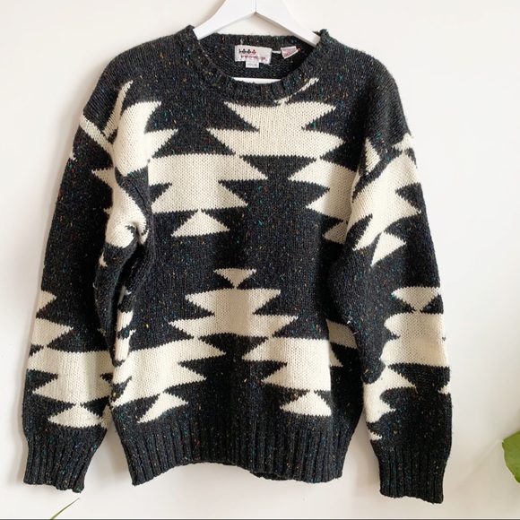 Vintage Sweaters - Vtg 80s Boulevard Club Geometric Sweater Wool M